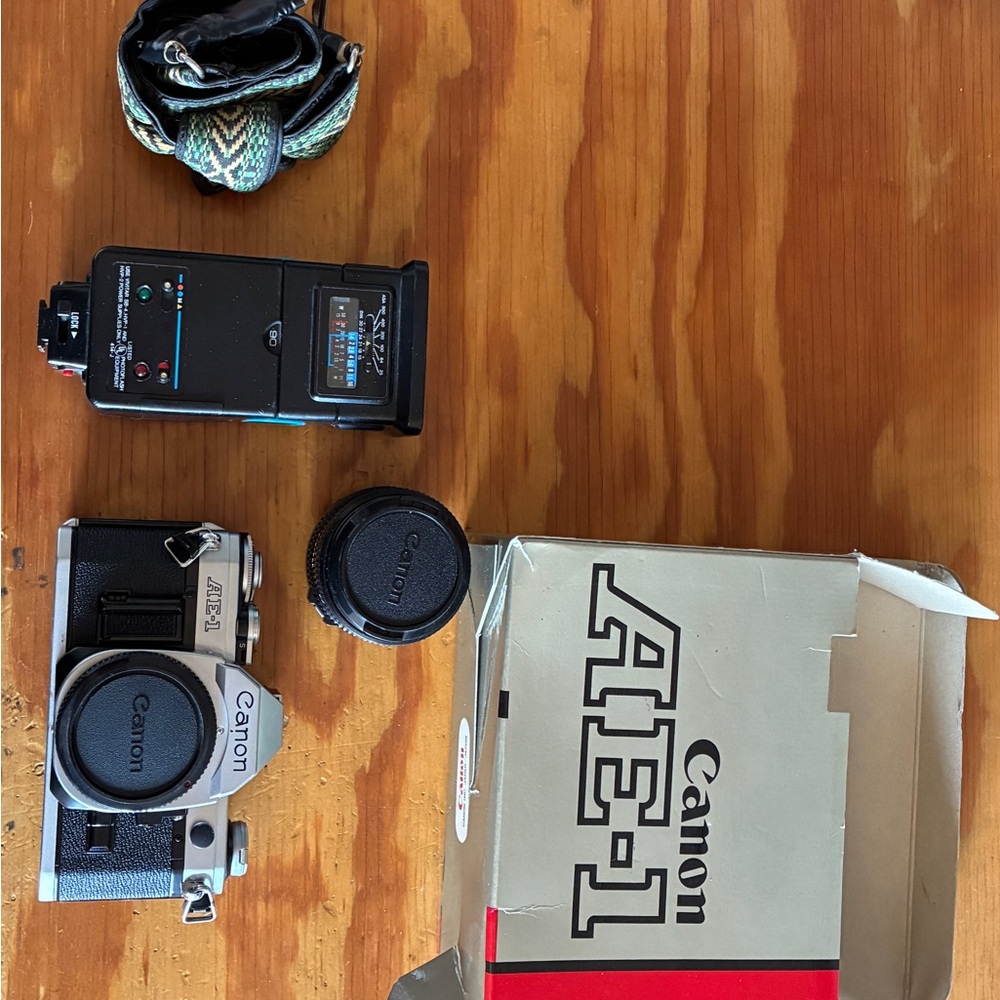 Canon AE-1 Silver and Black Film Camera Set